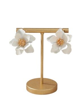 White Camellia Flower Post Earrings Gold Core Minimalist Fairycore Coquette
